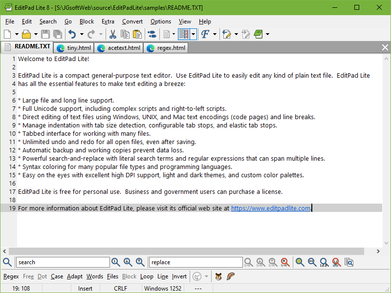 EditPad Lite - Free Text Editor for Windows